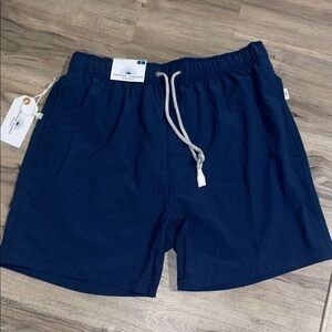 Men’s Vintage Summer Navy Blue Drawstring Swim Trunks NWT